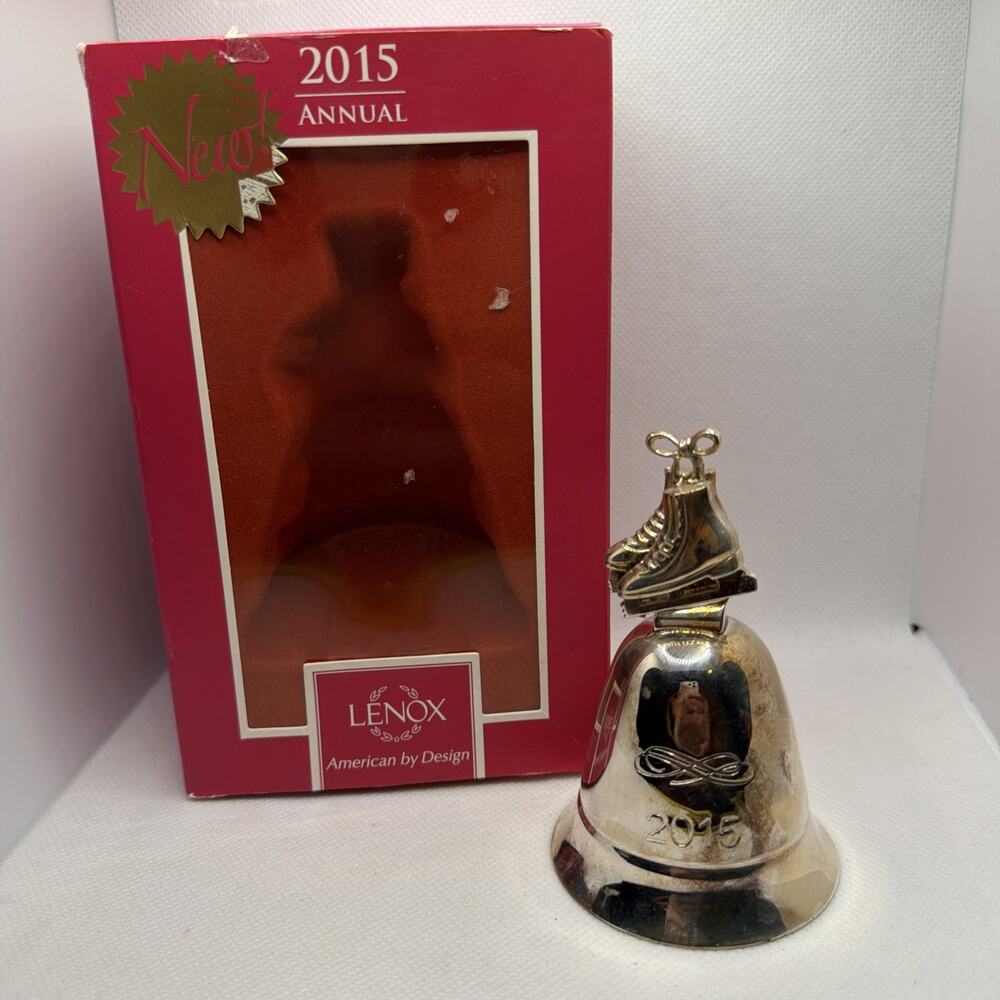 Lenox Musical Bell 2015 Annual Ice Skates Silver Ornament Kirk Stieff W Box